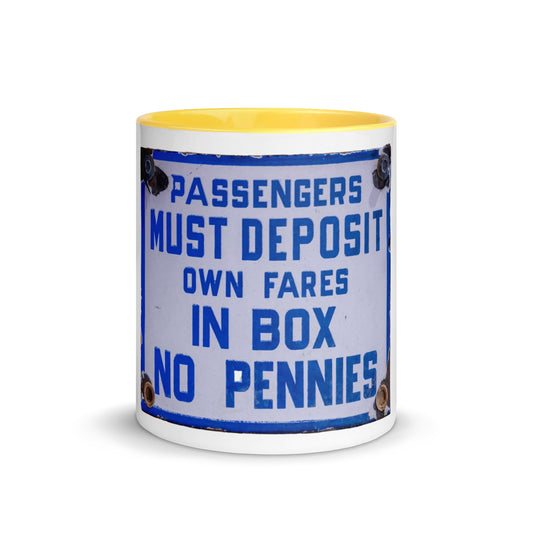 Vintage Passenger Fare Sign Mug with Color Inside