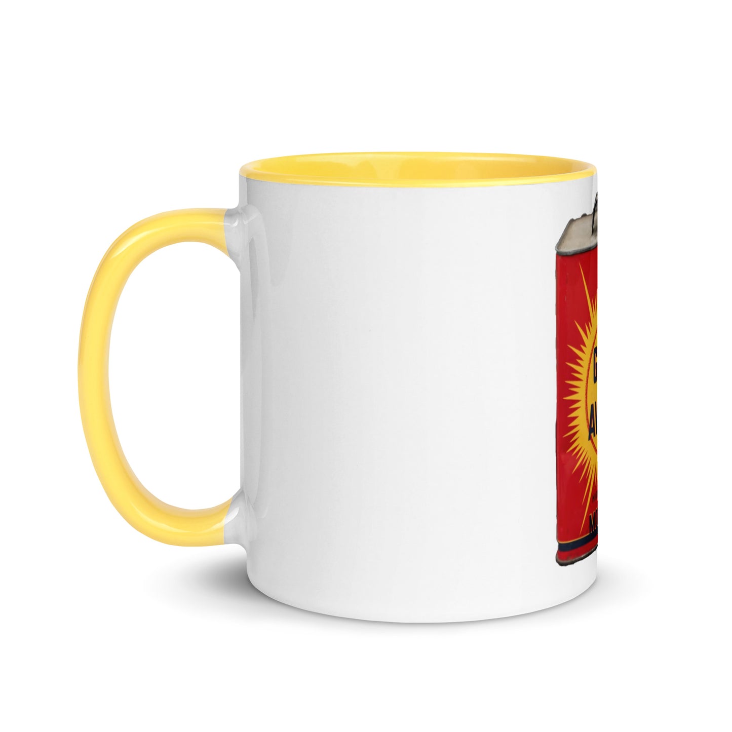 Retro Oil Can Design Mug with Color Inside