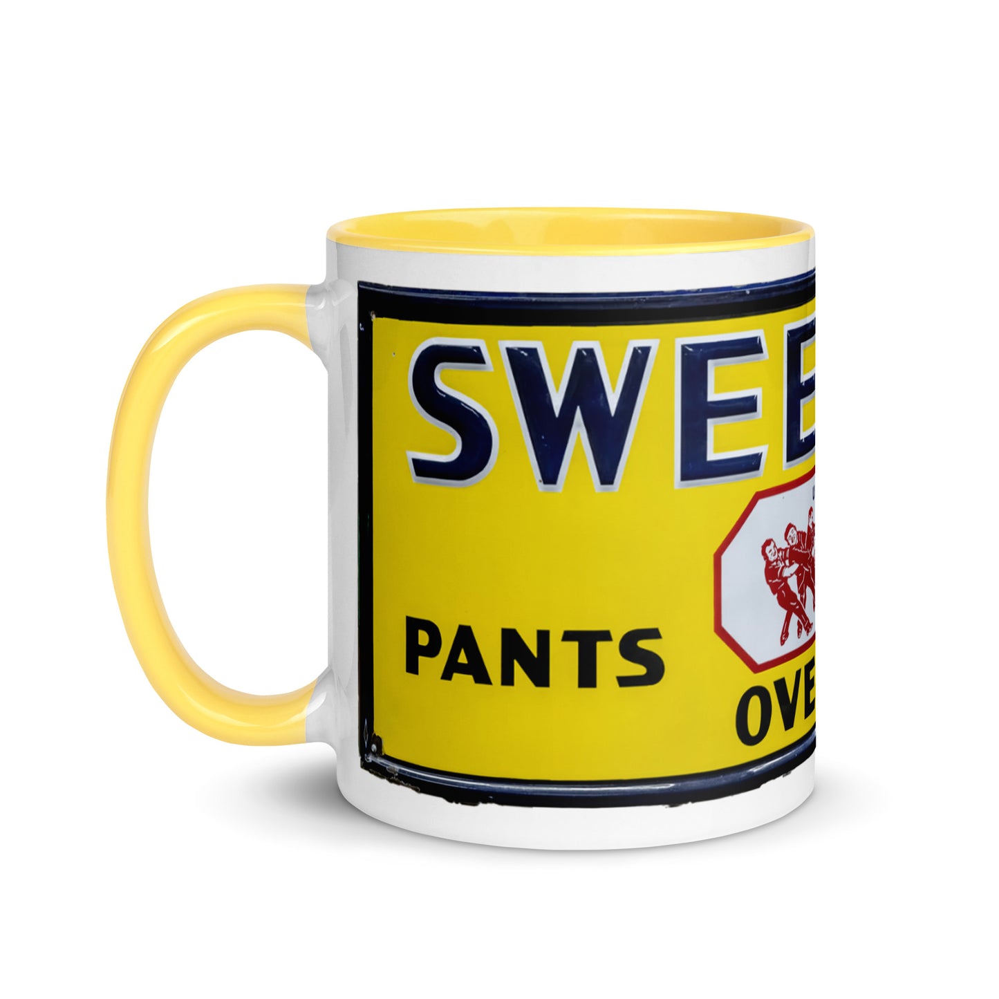 Vintage Mechanic Overalls Porcelain Sign Mug with Color Inside