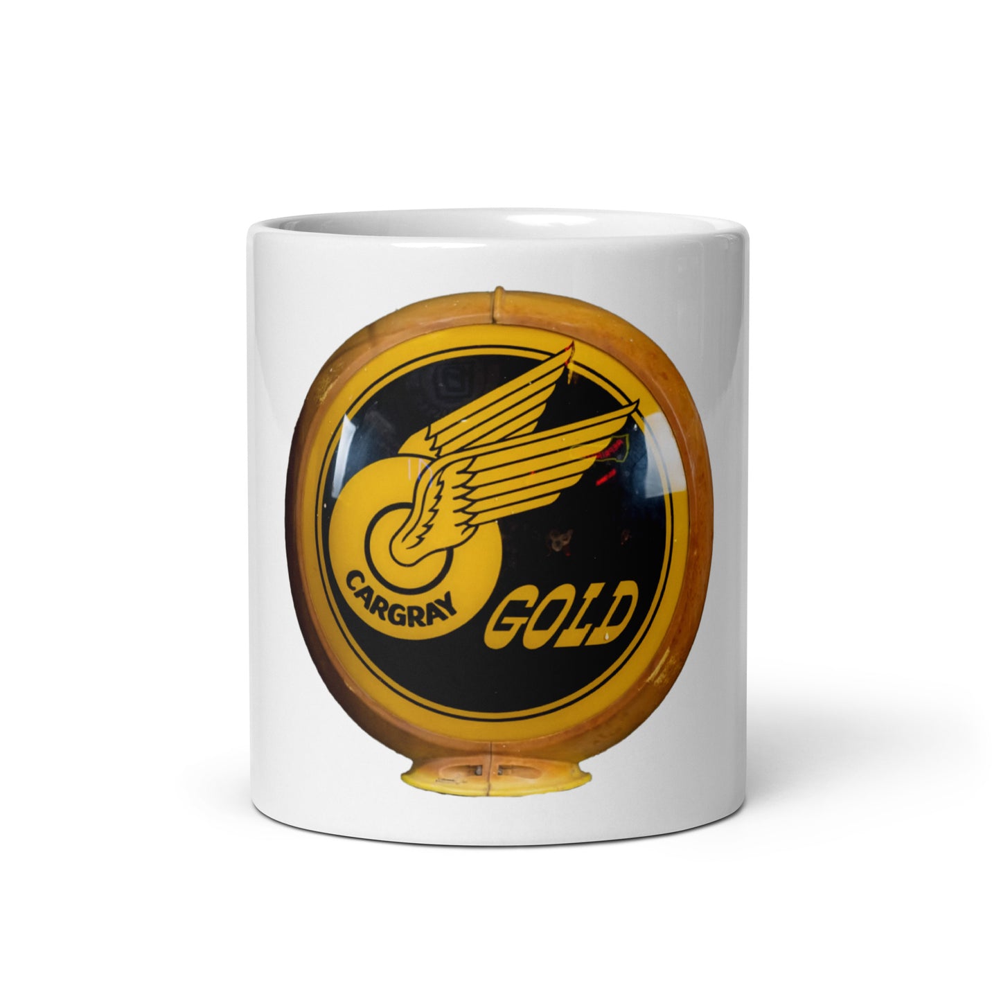 Calgary Gold Globe Design White glossy mug