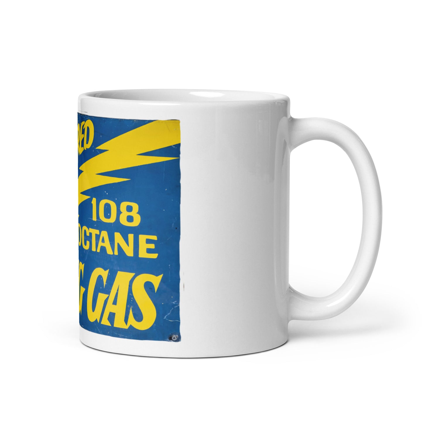 Vintage Racing Gas 108 Octane Porcelain Style White glossy mug