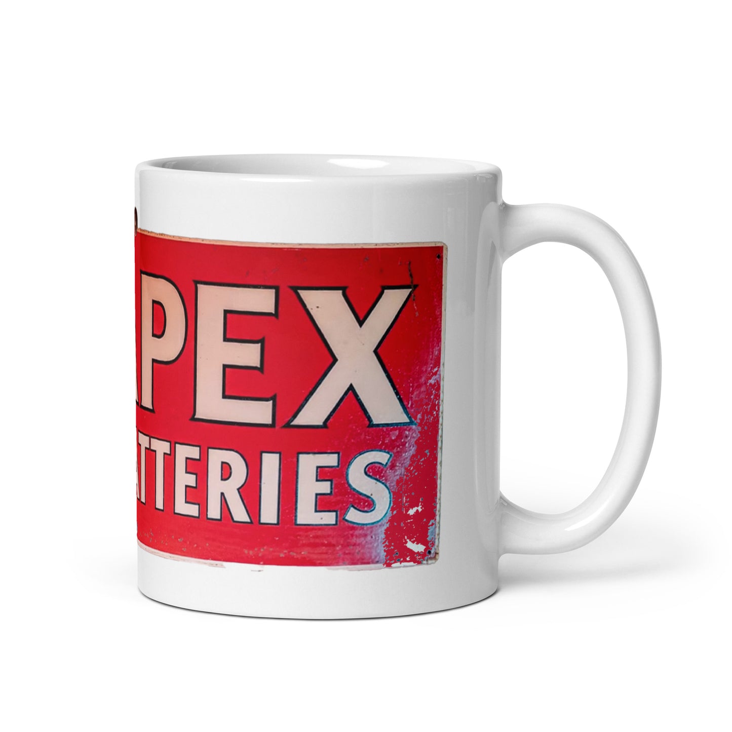 Apex Batteries Retro Tin Style White glossy mug