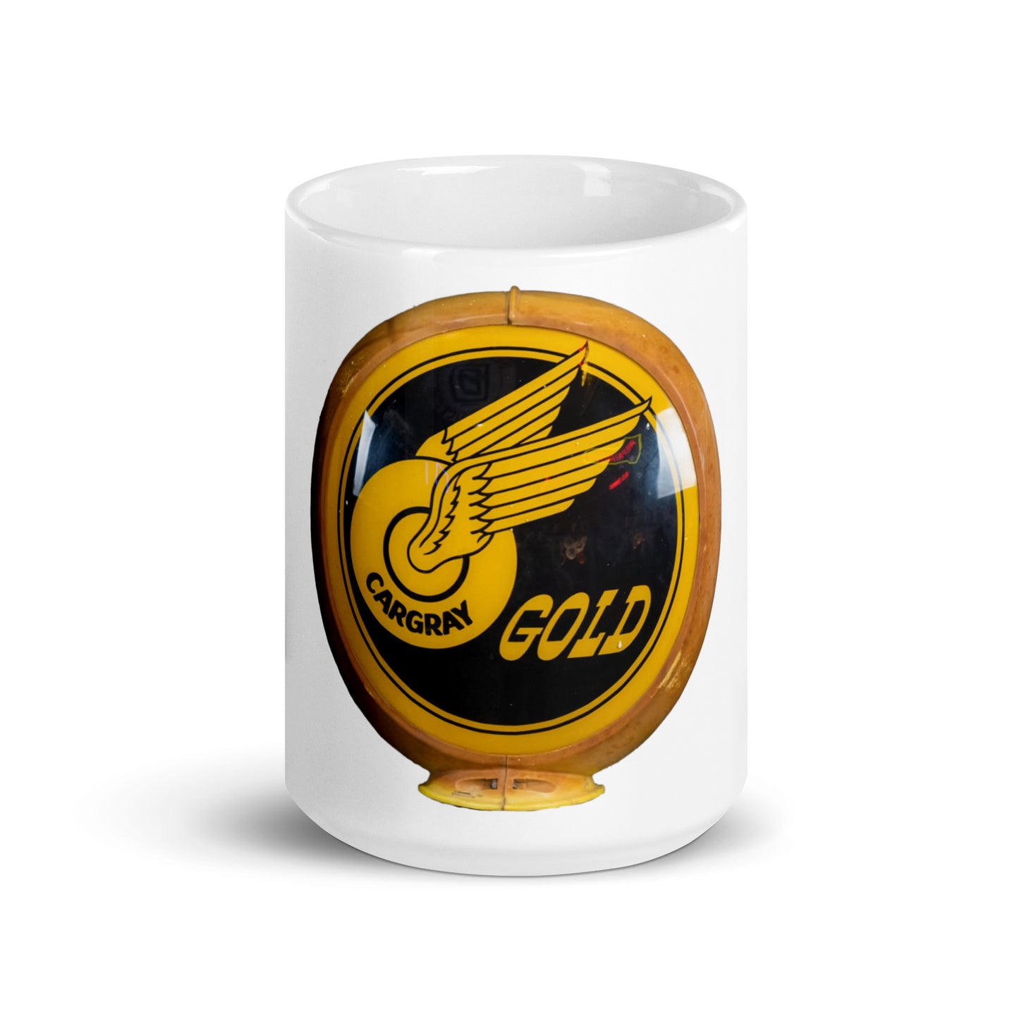 Calgary Gold Globe Design White glossy mug