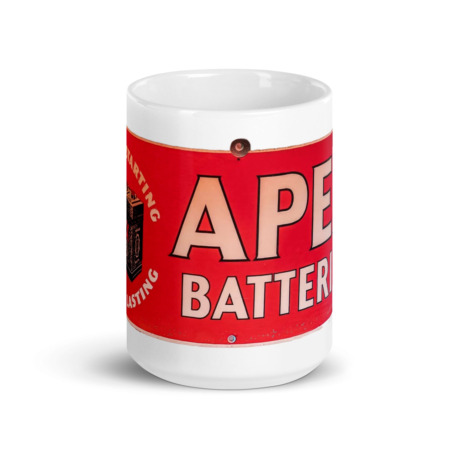 Apex Batteries Retro Tin Style White glossy mug