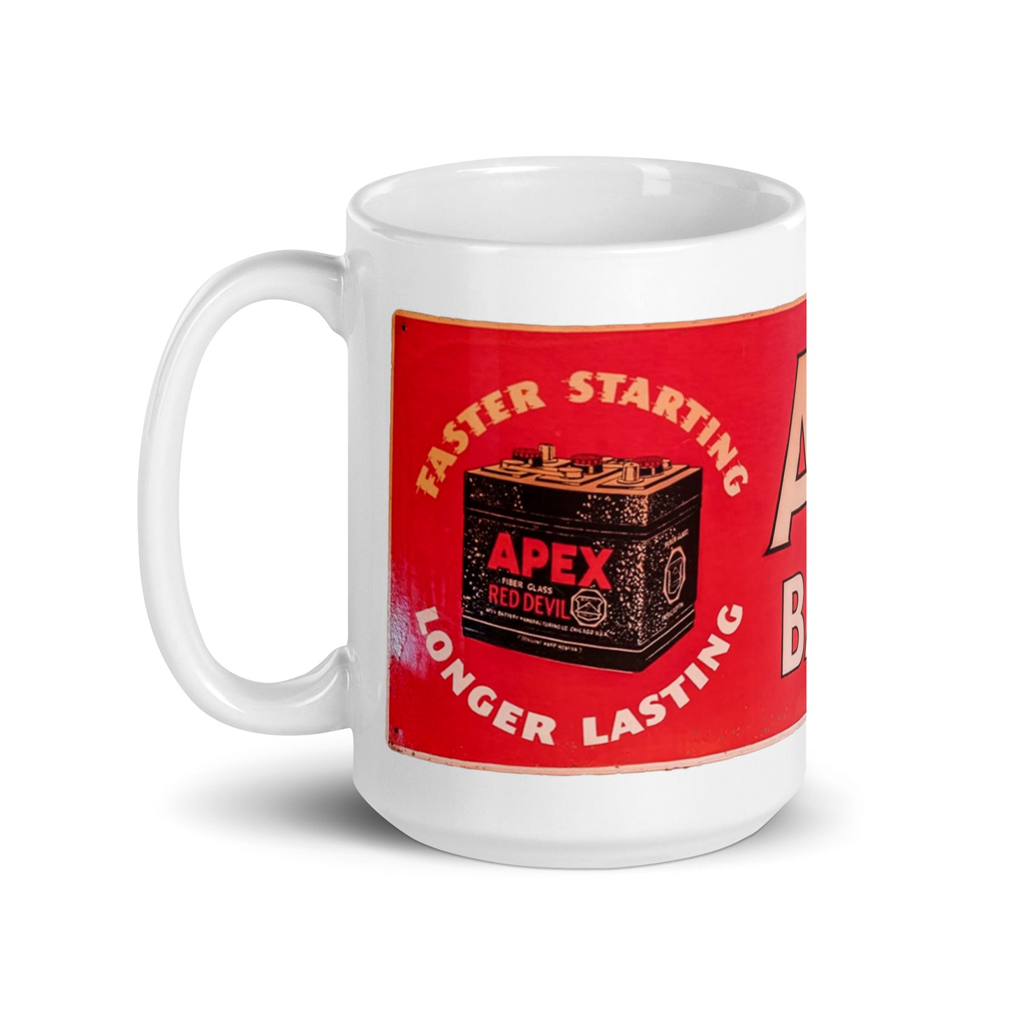 Apex Batteries Retro Tin Style White glossy mug