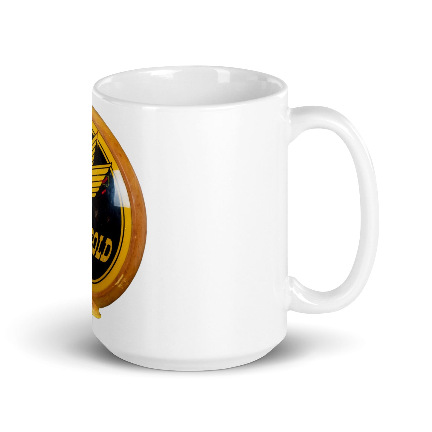 Calgary Gold Globe Design White glossy mug