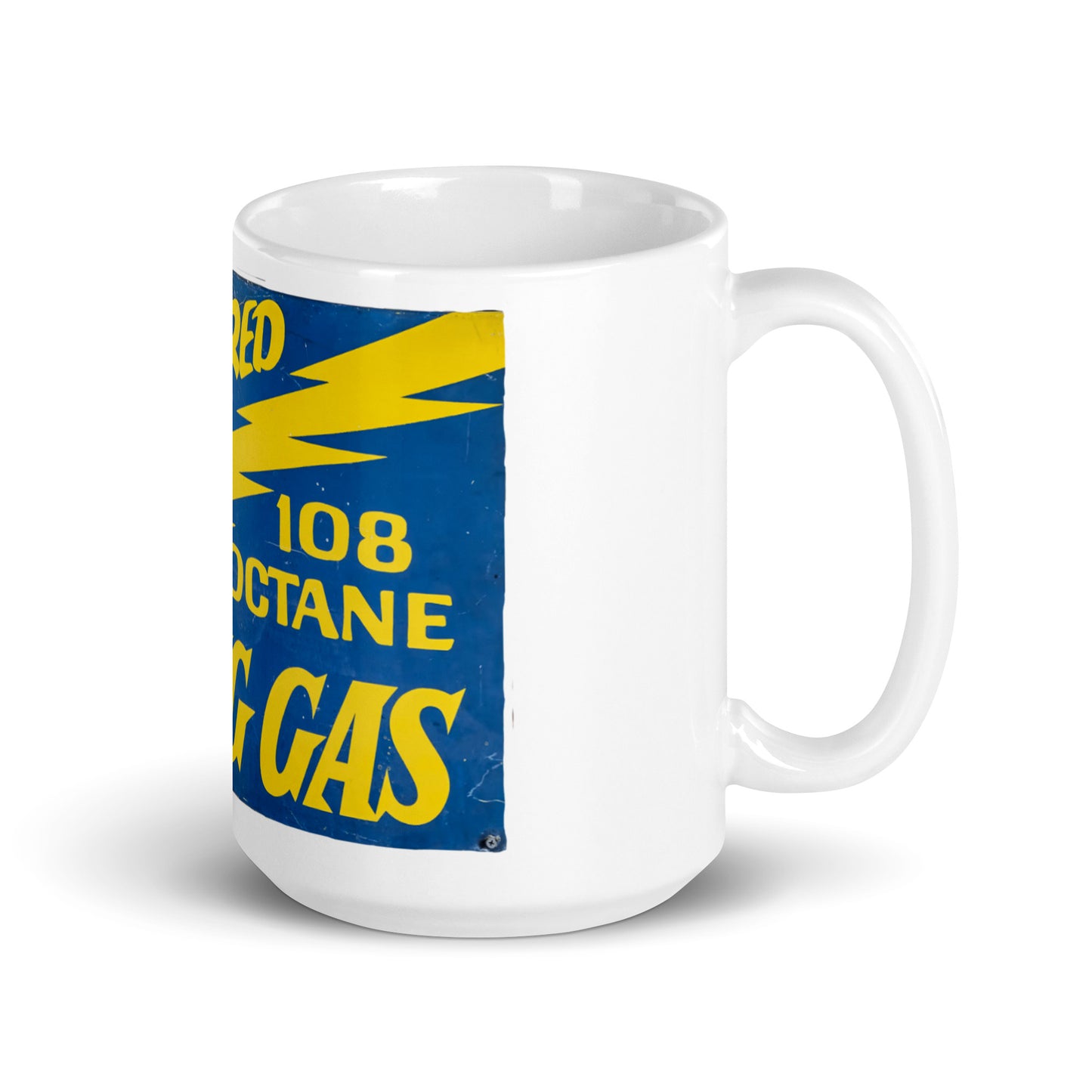 Vintage Racing Gas 108 Octane Porcelain Style White glossy mug