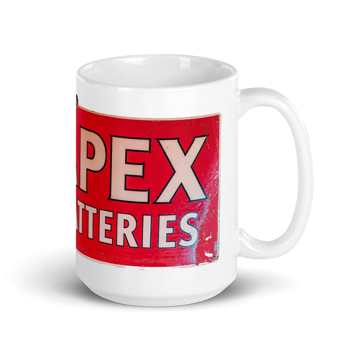 Apex Batteries Retro Tin Style White glossy mug