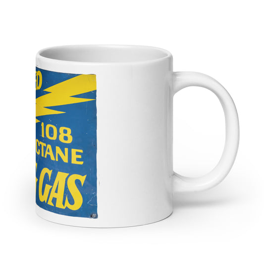 Vintage Racing Gas 108 Octane Porcelain Style White glossy mug