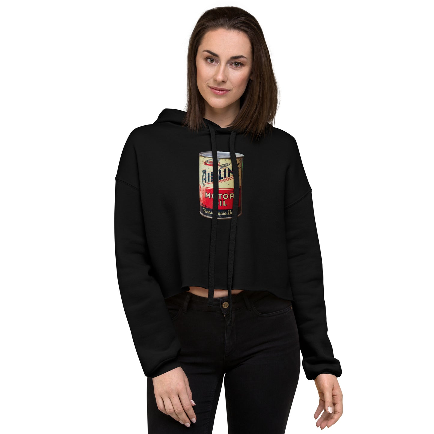 Aviation Oil Soup Can Style Crop Hoodie