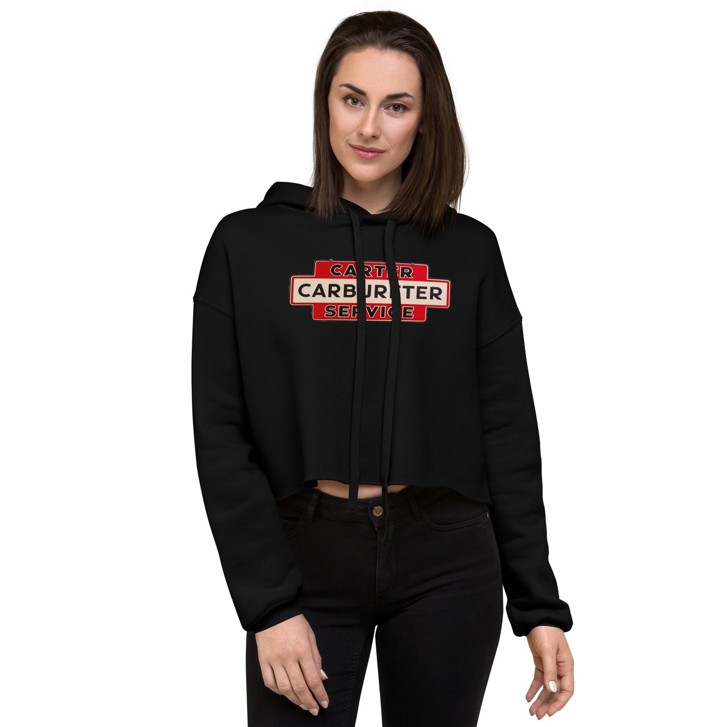 Carter Carbs Tin Style Shop Sign Crop Hoodie