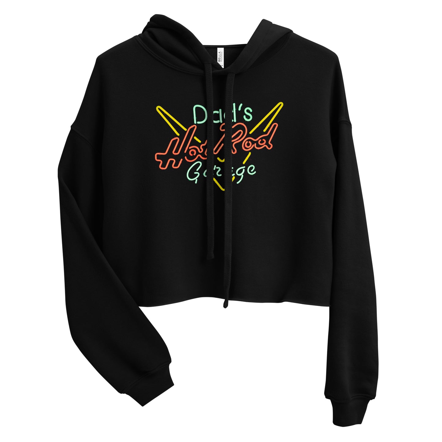 Dads Hot Rod Garage Retro Neon Sign Splatter Design Crop Hoodie