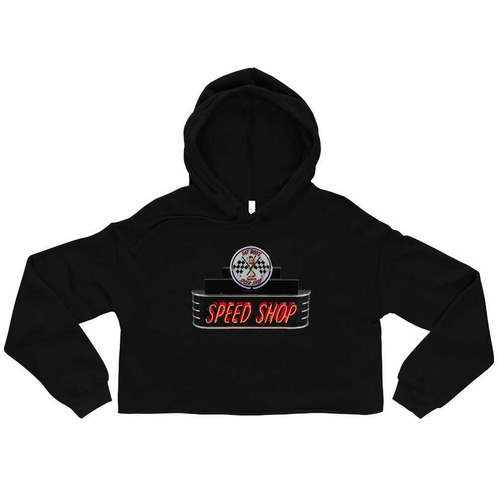 Vintage Neon Speed Shop Sign Crop Hoodie