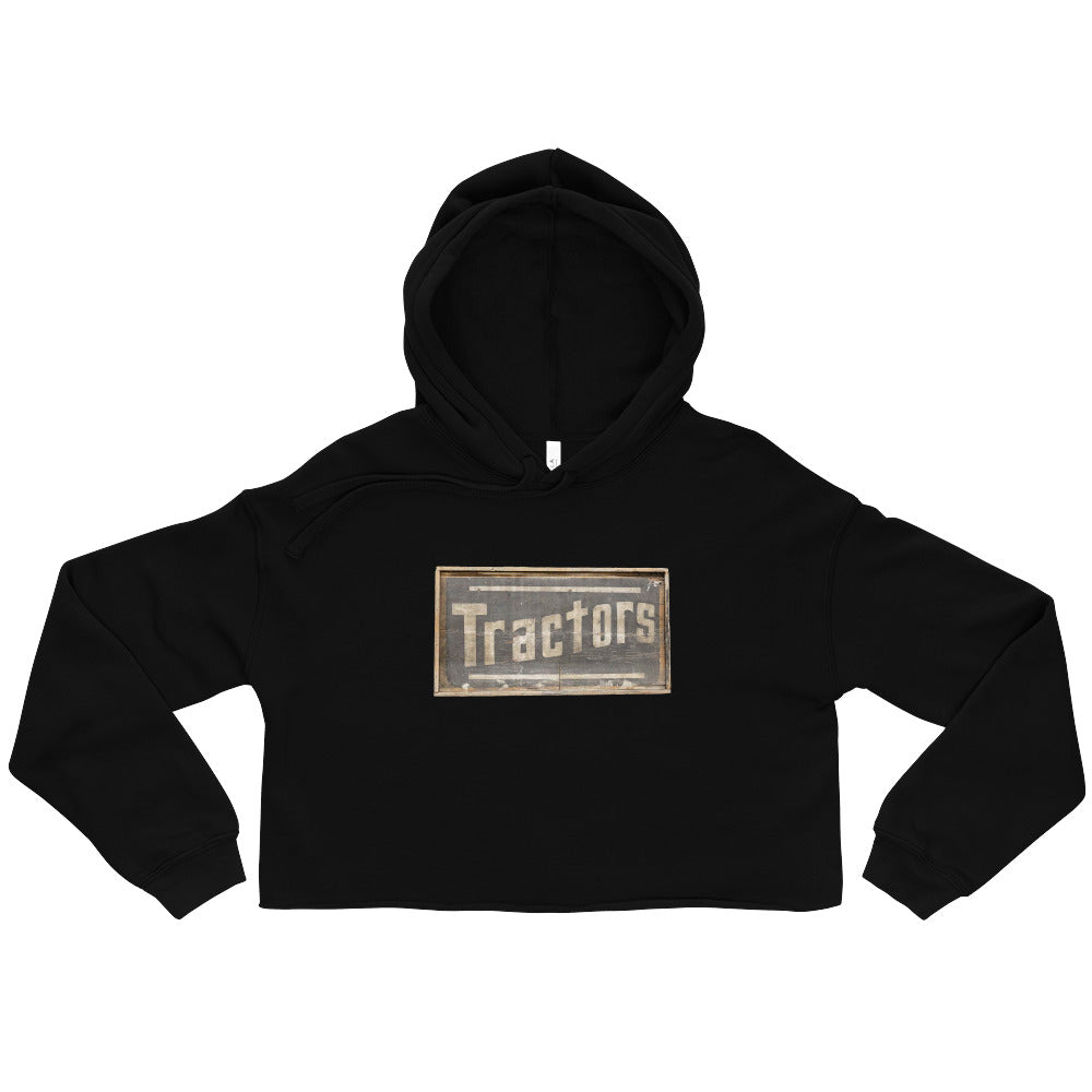 Retro Tractors Sign Wood Style Crop Hoodie