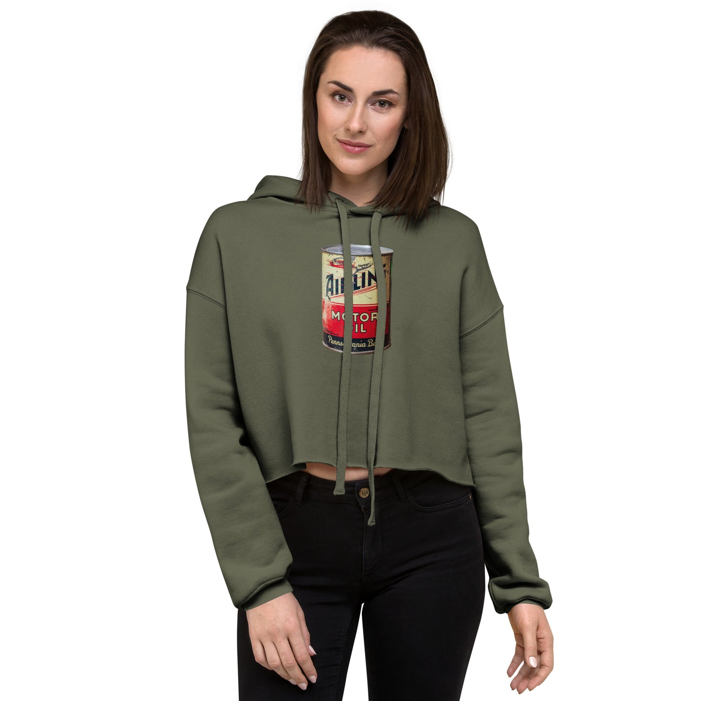 Aviation Oil Soup Can Style Crop Hoodie