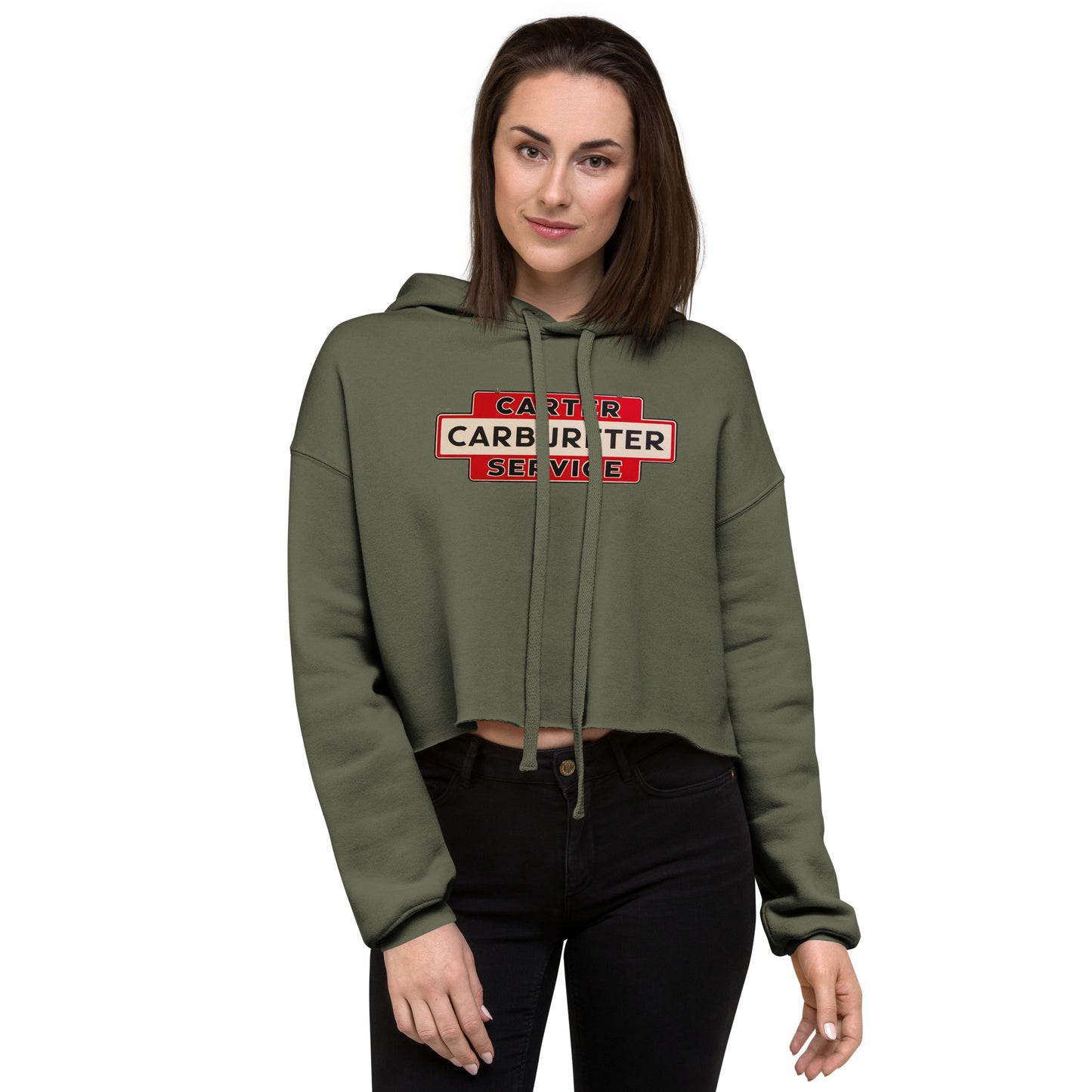 Carter Carbs Tin Style Shop Sign Crop Hoodie