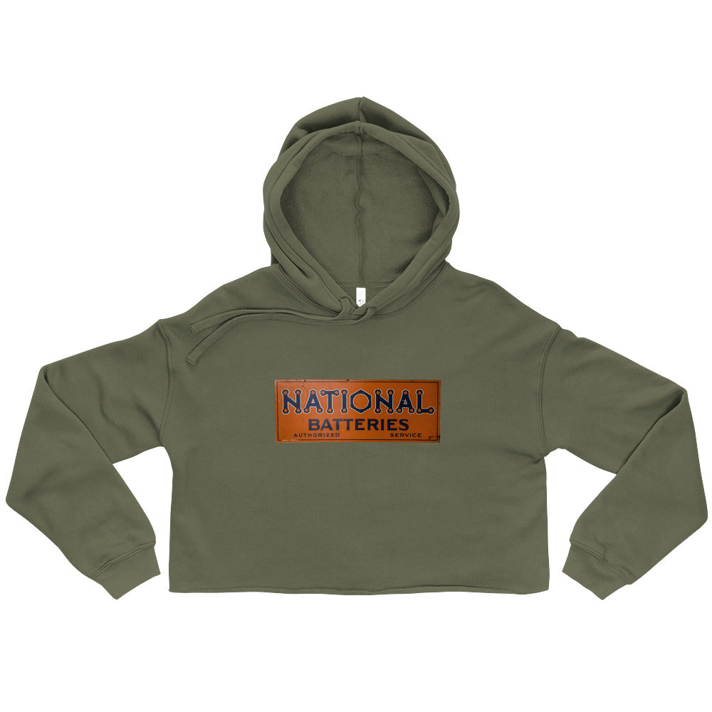 Retro National Battery Sign Patina Style Crop Hoodie