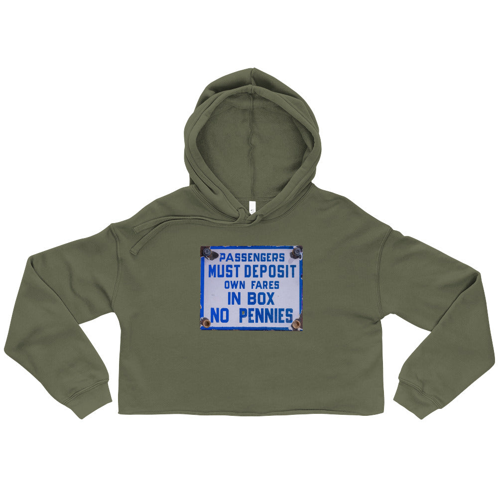 Vintage Passenger Fare Sign Crop Hoodie