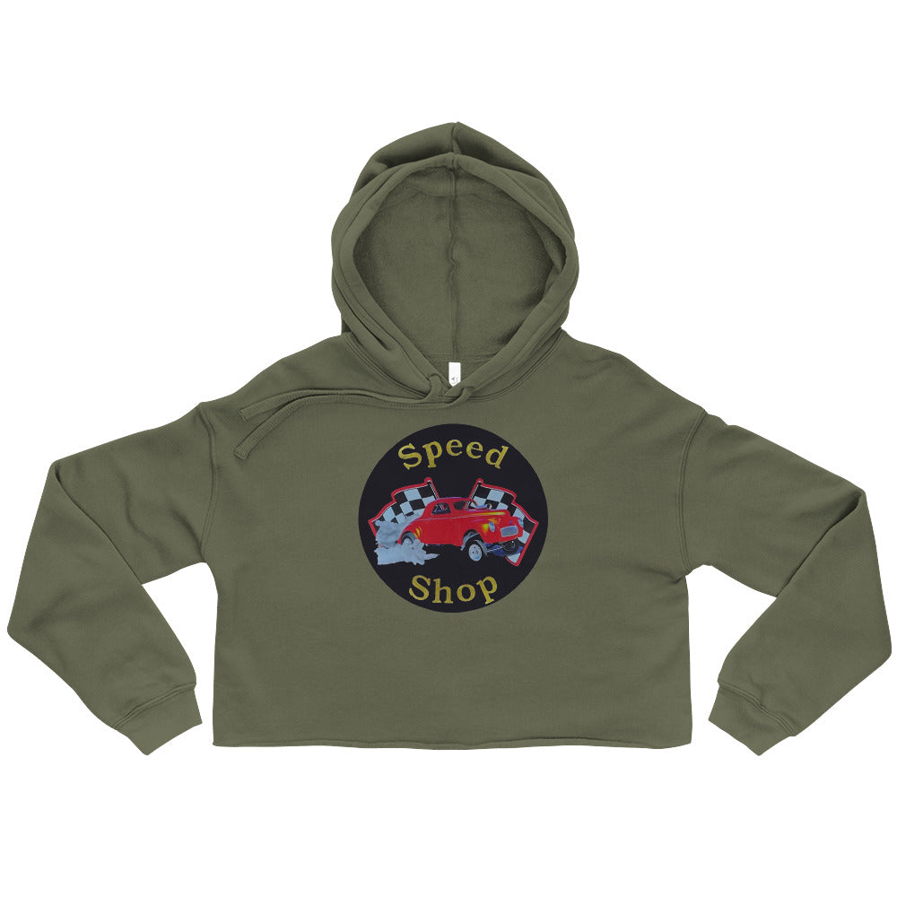 Retro Speed Shop Tin Style Crop Hoodie