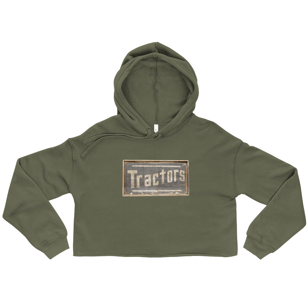 Retro Tractors Sign Wood Style Crop Hoodie