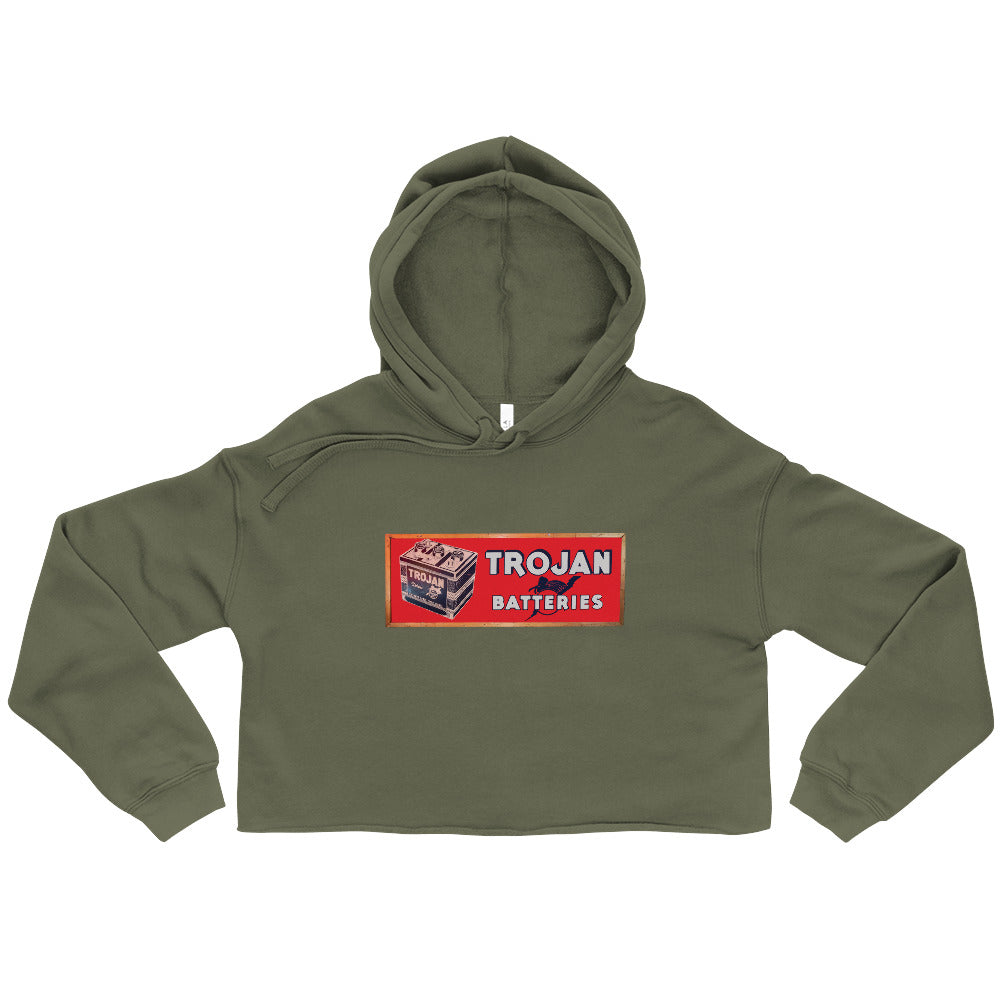 Vintage Trojan Battery Sign Crop Hoodie