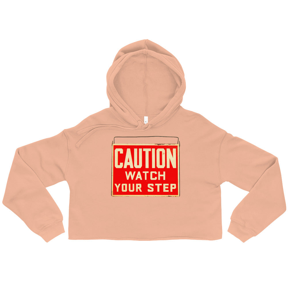 Vintage Wire Hung Caution Sign Crop Hoodie