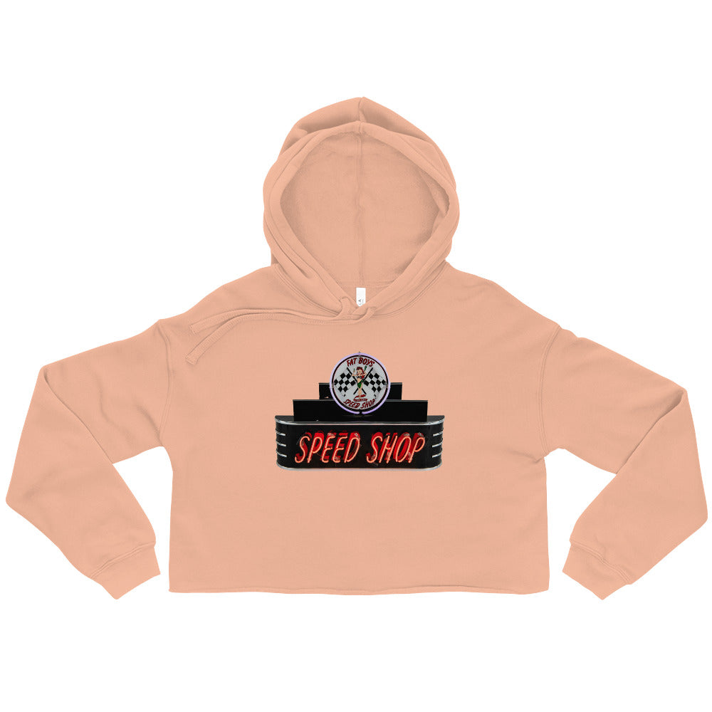 Vintage Neon Speed Shop Sign Crop Hoodie