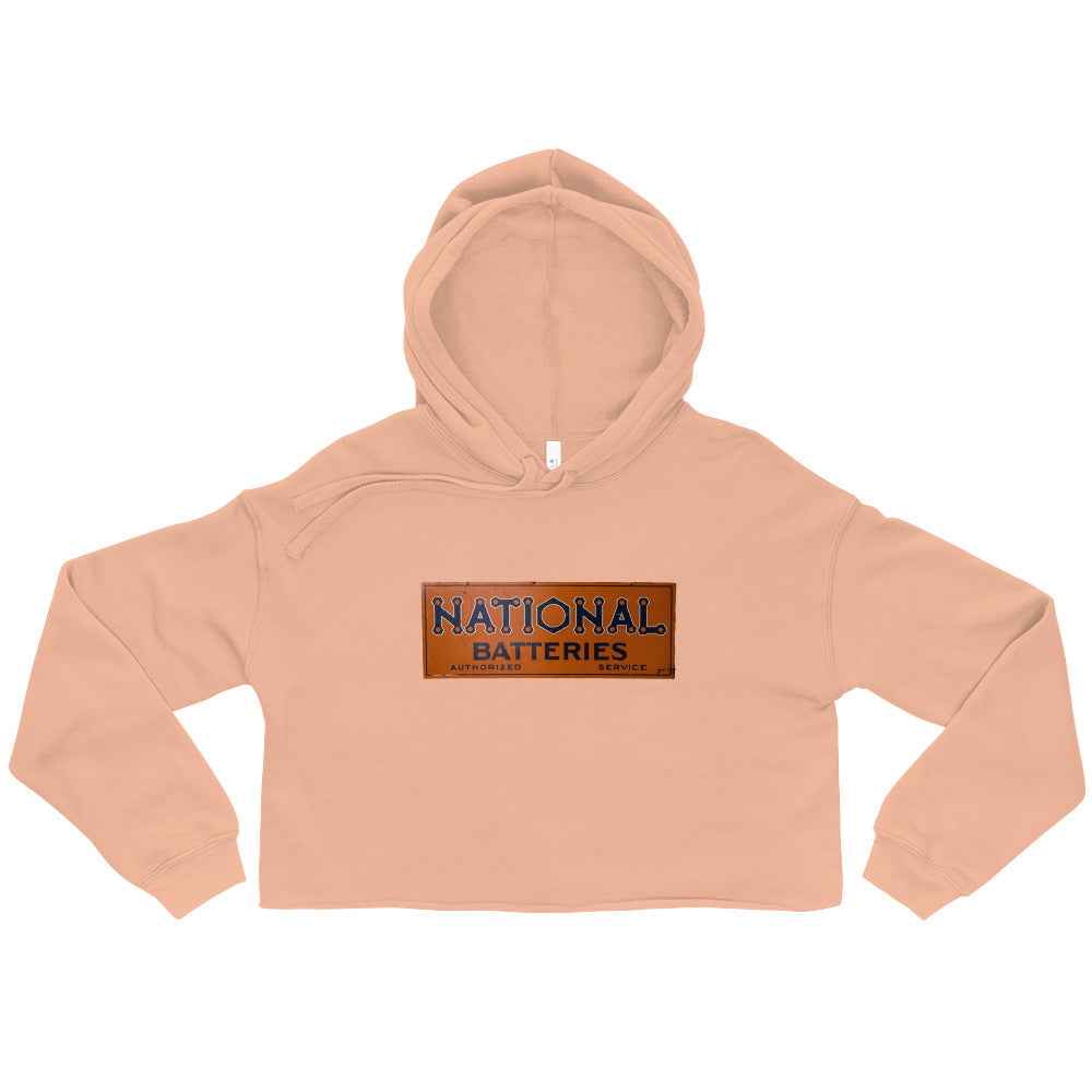 Retro National Battery Sign Patina Style Crop Hoodie