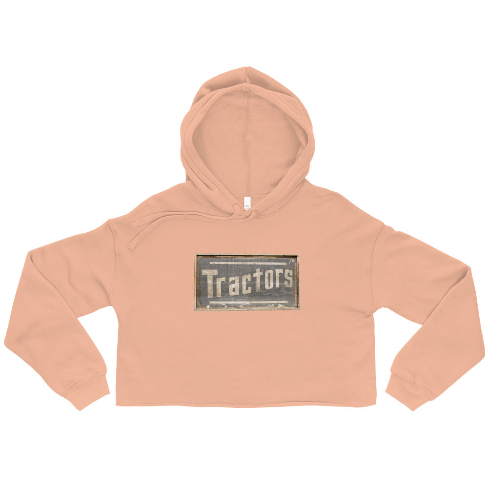 Retro Tractors Sign Wood Style Crop Hoodie