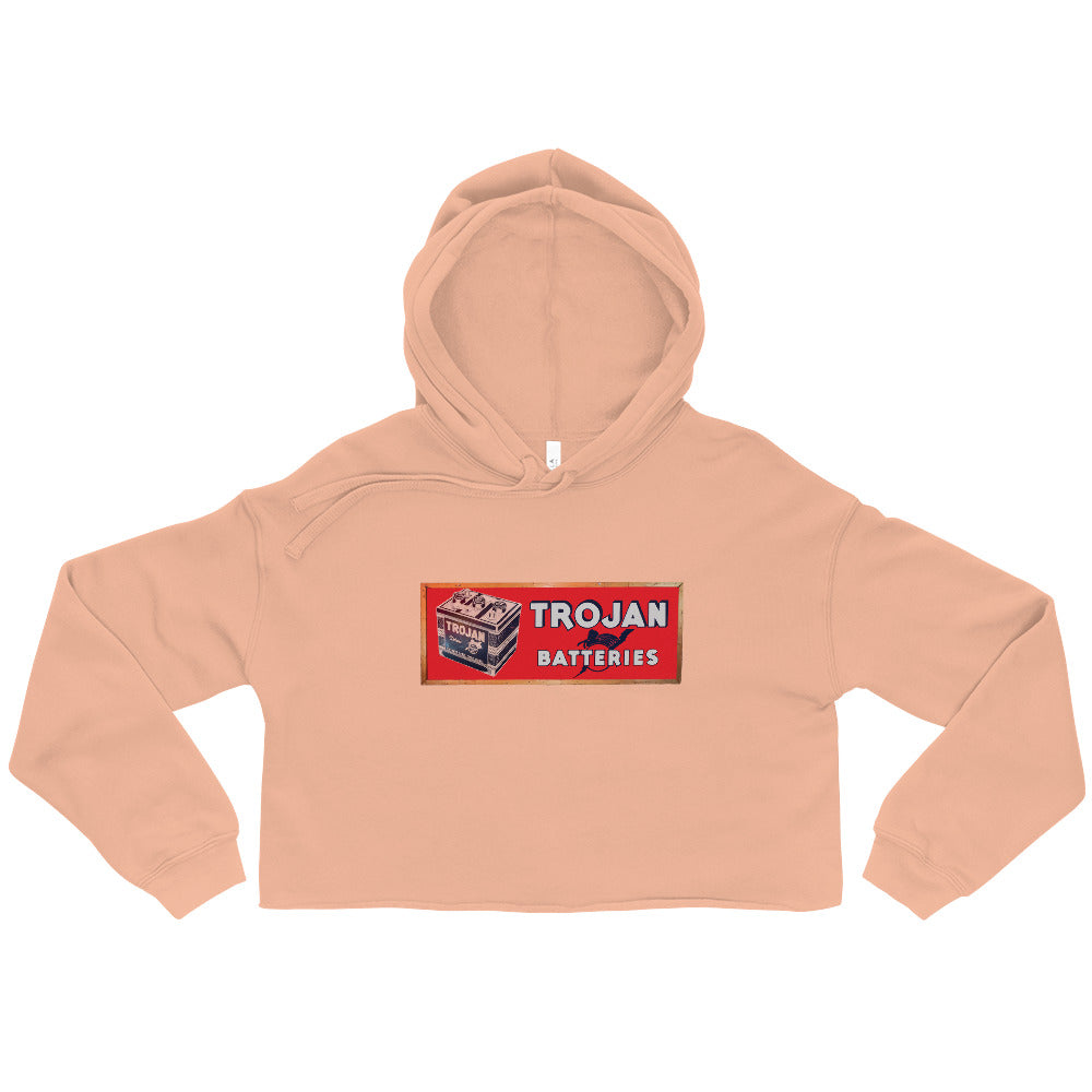 Vintage Trojan Battery Sign Crop Hoodie