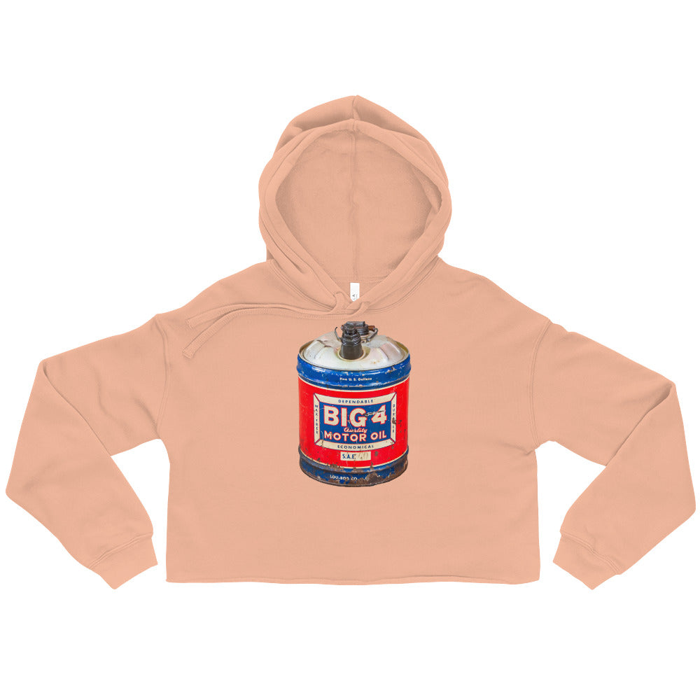 Vintage Motor Oil Steel Gallon Style Crop Hoodie