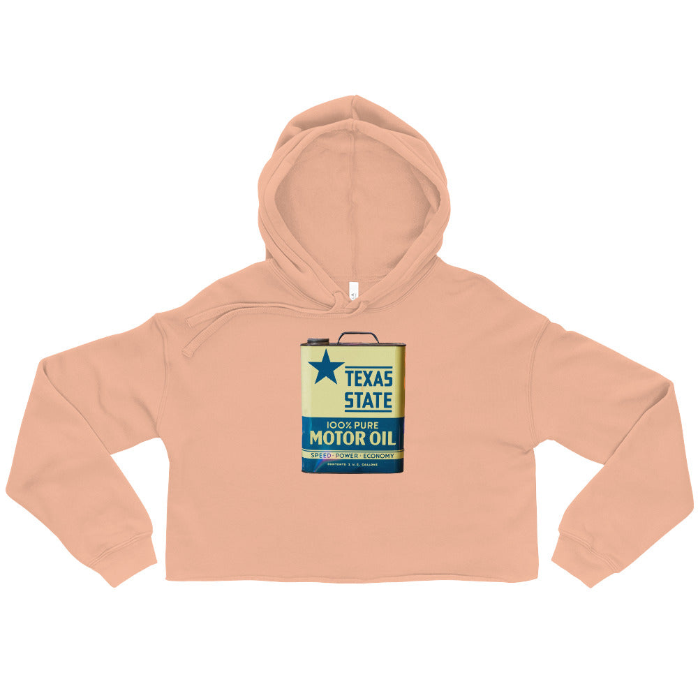 Vintage Texas Motor Oil Can Gallon Design Crop Hoodie