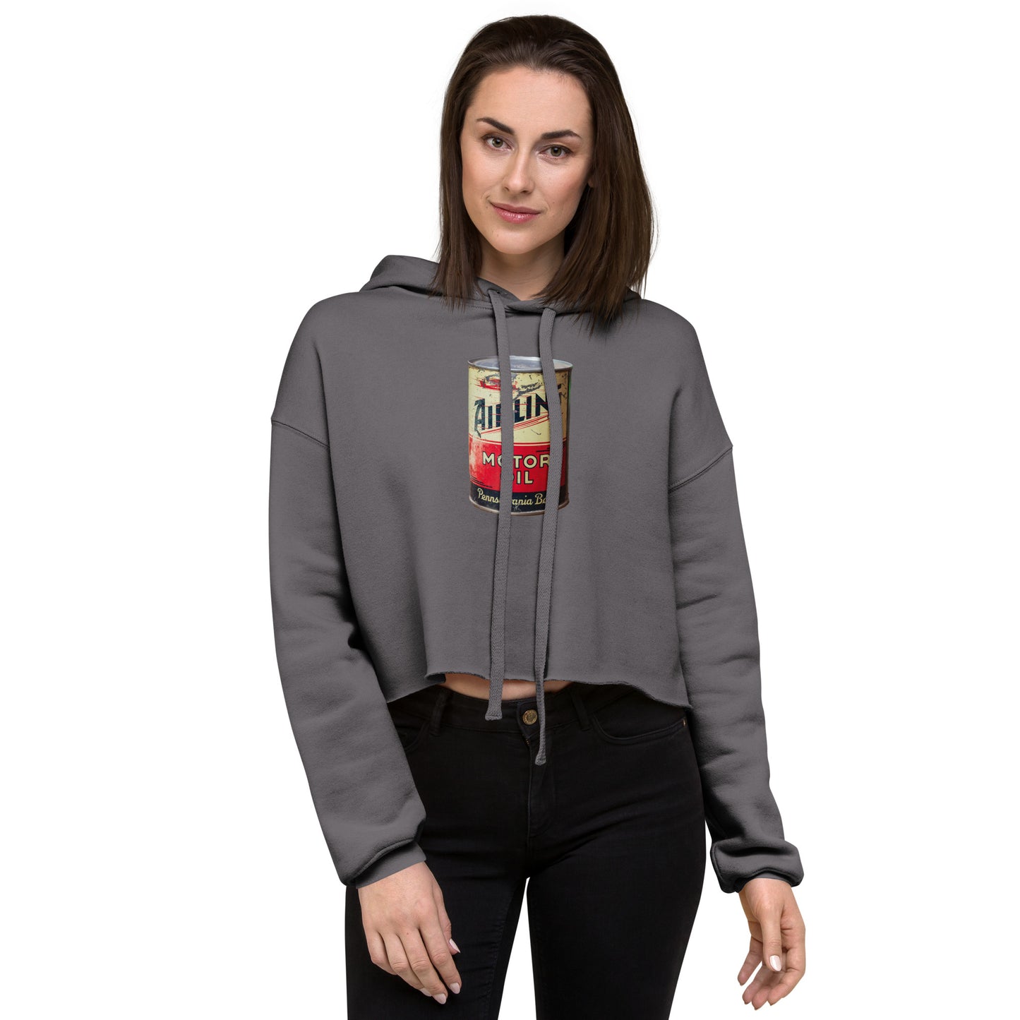 Aviation Oil Soup Can Style Crop Hoodie