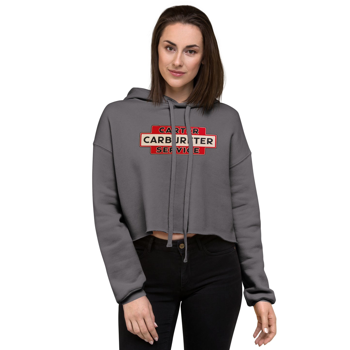 Carter Carbs Tin Style Shop Sign Crop Hoodie