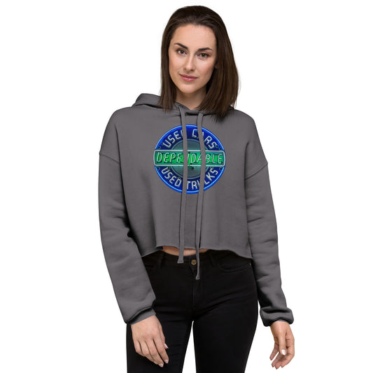 Retro Dependable Used Cars Neon Design Crop Hoodie