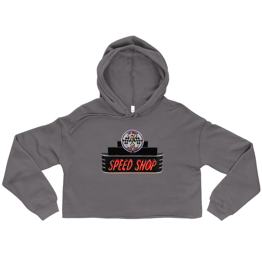 Vintage Neon Speed Shop Sign Crop Hoodie