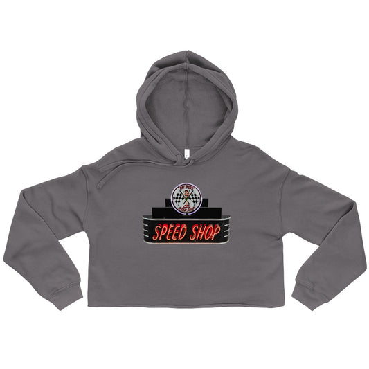 Vintage Neon Speed Shop Sign Crop Hoodie