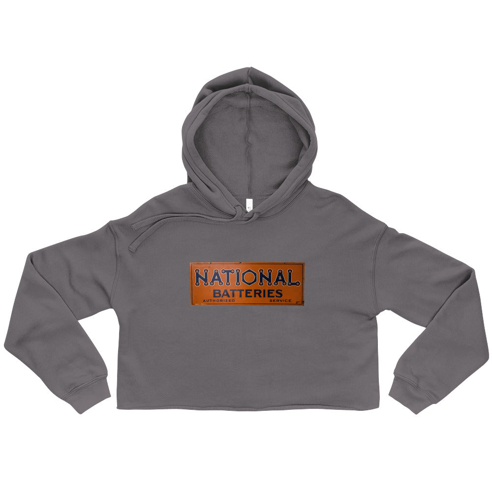 Retro National Battery Sign Patina Style Crop Hoodie