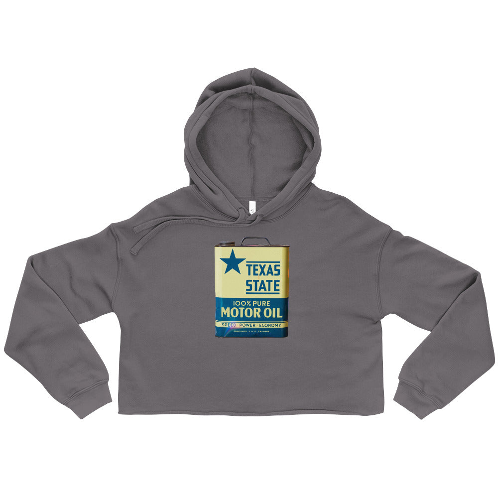 Vintage Texas Motor Oil Can Gallon Design Crop Hoodie