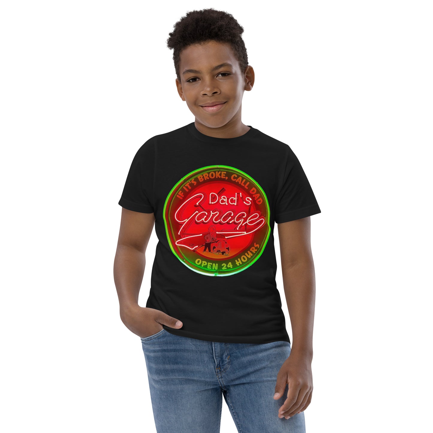 Dads Garage Retro Neon Sign Youth jersey t-shirt