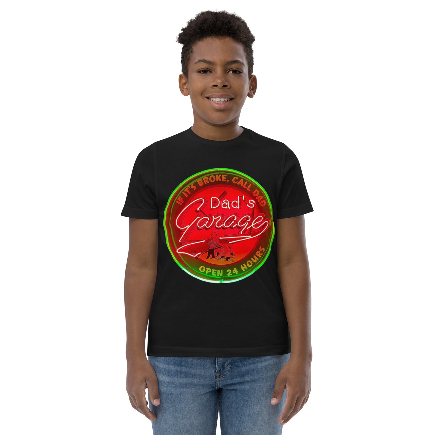 Dads Garage Retro Neon Sign Youth jersey t-shirt