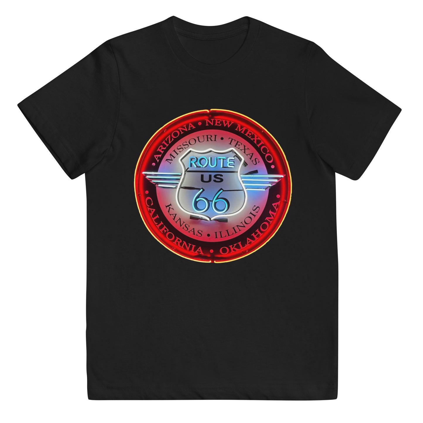 Vintage Route 66 Neon Style Lit Youth jersey t-shirt