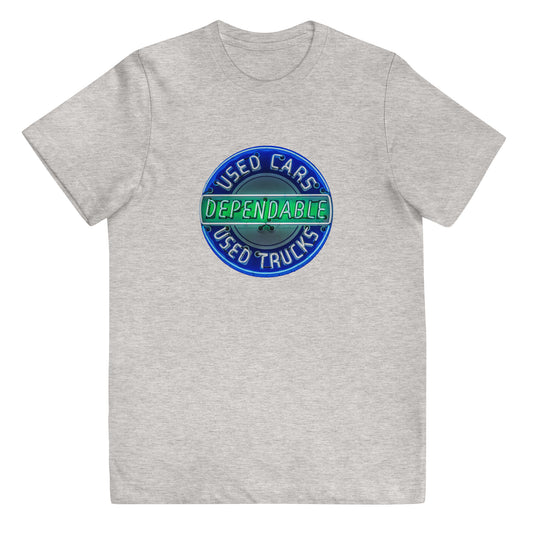 Retro Dependable Used Cars Neon Design Youth jersey t-shirt