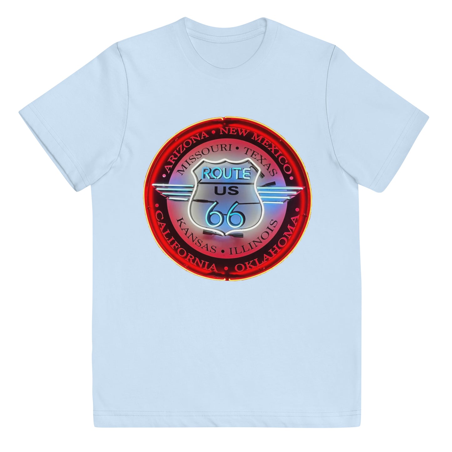 Vintage Route 66 Neon Style Lit Youth jersey t-shirt