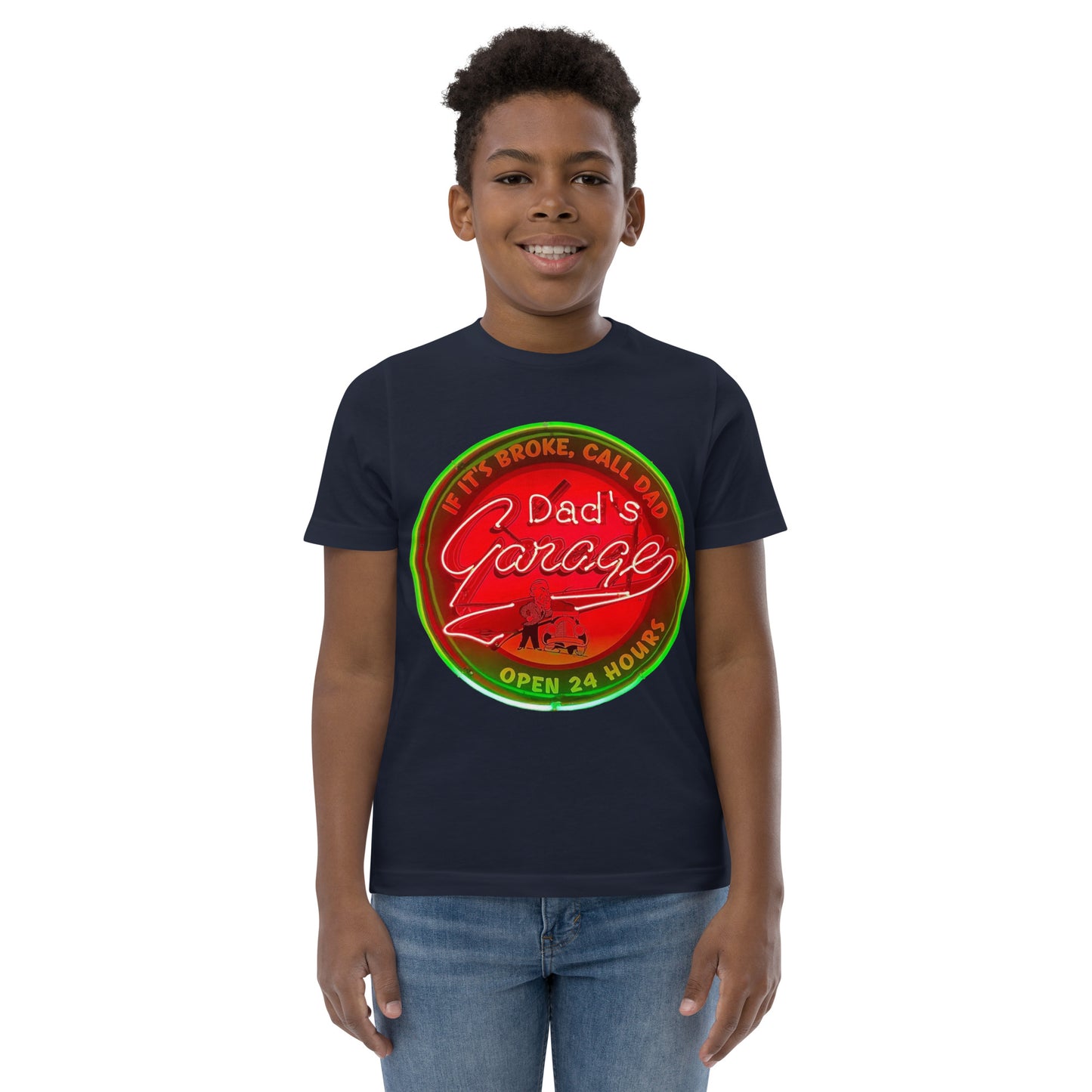 Dads Garage Retro Neon Sign Youth jersey t-shirt