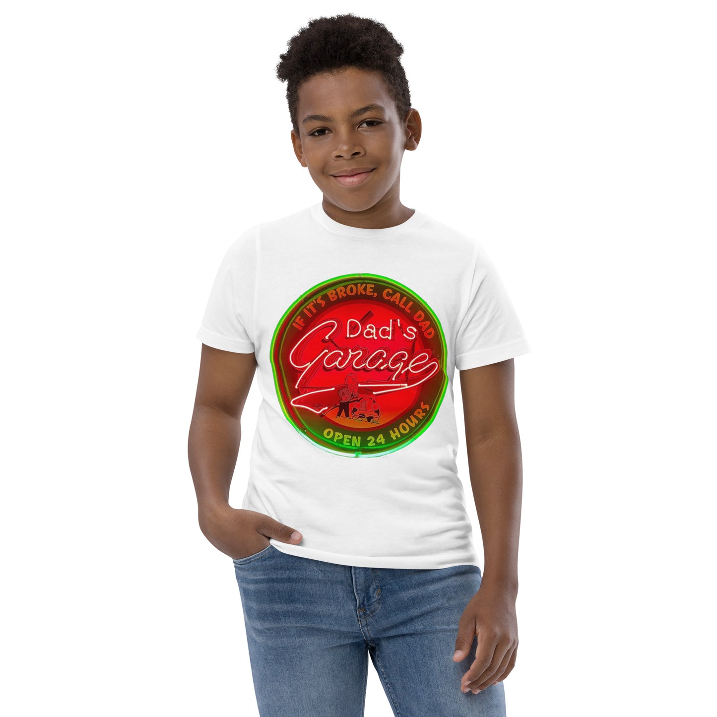 Dads Garage Retro Neon Sign Youth jersey t-shirt