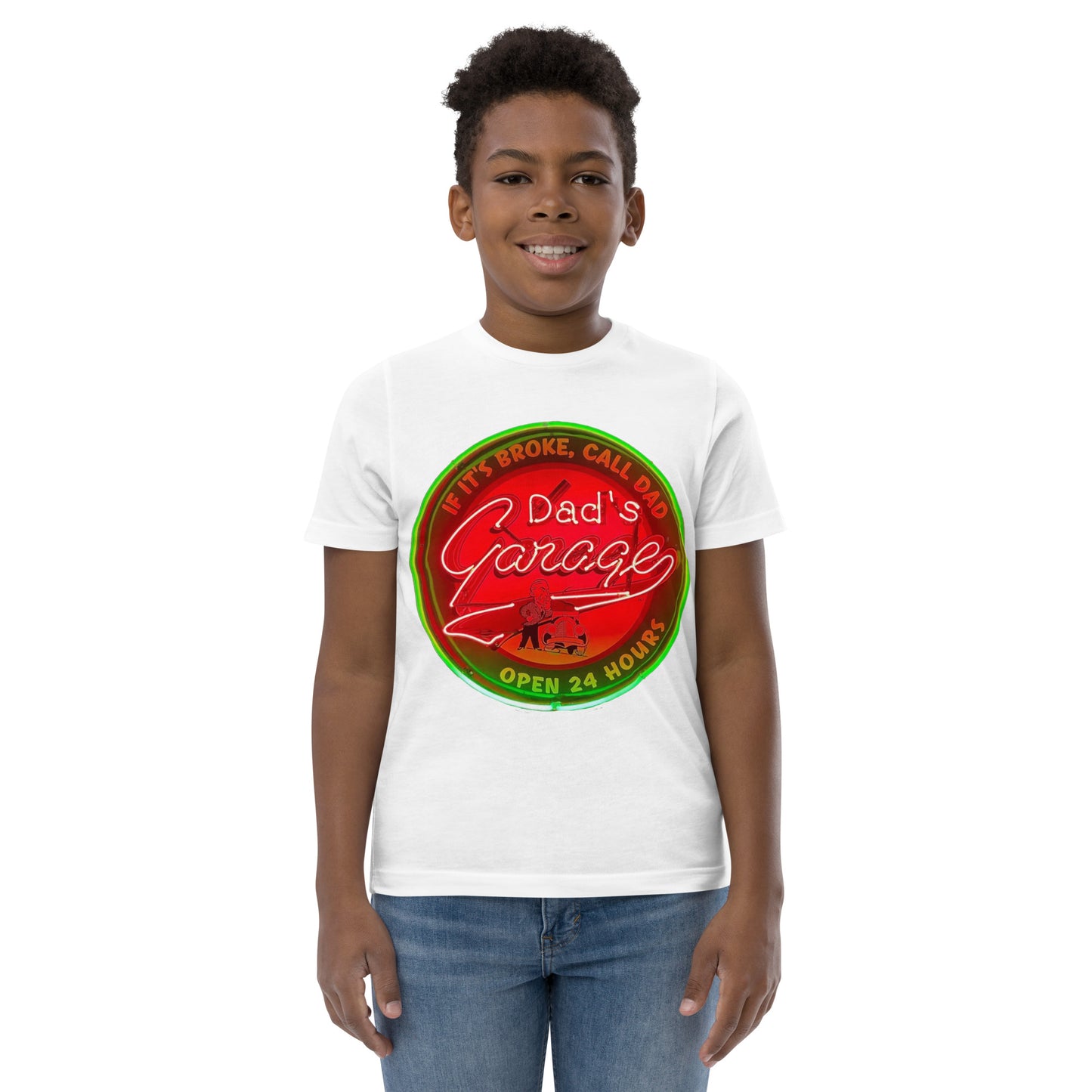 Dads Garage Retro Neon Sign Youth jersey t-shirt