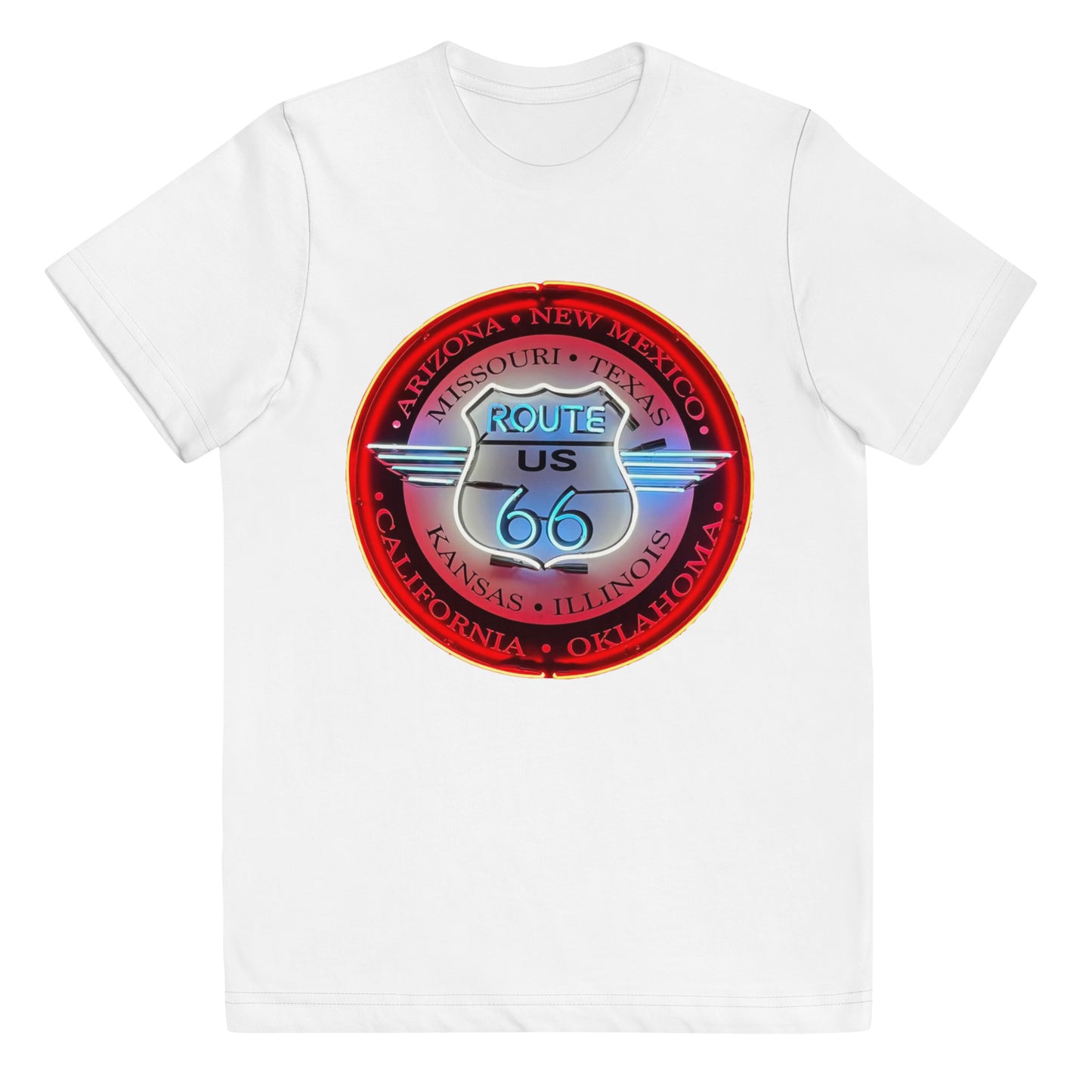 Vintage Route 66 Neon Style Lit Youth jersey t-shirt